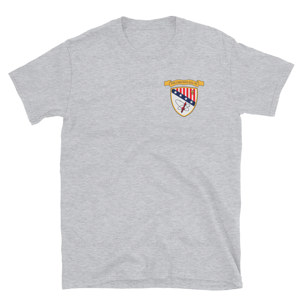 USS Chicago (CG-11) Ship's Crest T-Shirt - Gold – front view, grey