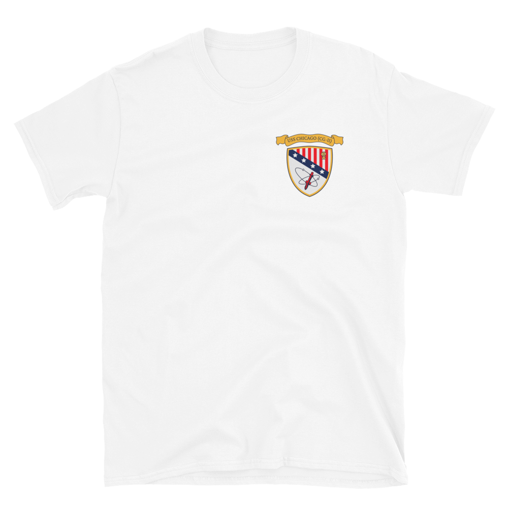 USS Chicago (CG-11) Ship's Crest T-Shirt - Gold – front view, white