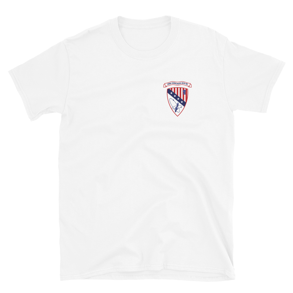USS Chicago (CG-11) Ship's Crest T-Shirt - Blue – front view, white