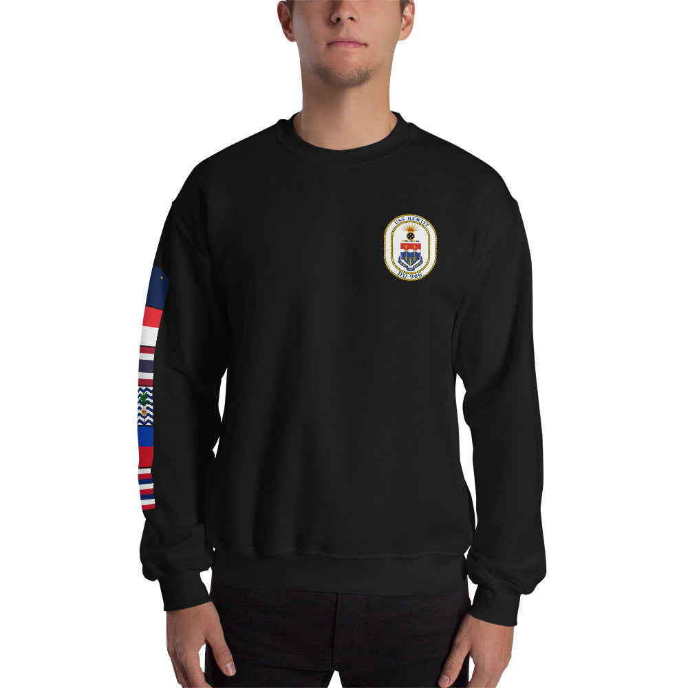 USS Hewitt (DD-966) 1989-90 Cruise Sweatshirt - FLAGS ON SLEEVE – black