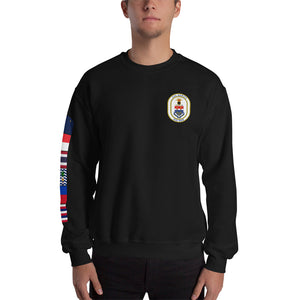 USS Hewitt (DD-966) 1989-90 Cruise Sweatshirt - FLAGS ON SLEEVE – black