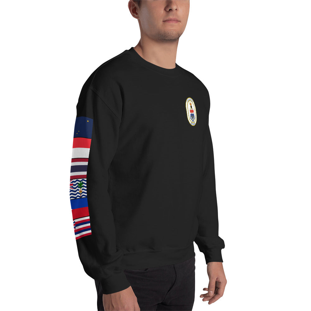 USS Hewitt (DD-966) 1989-90 Cruise Sweatshirt - FLAGS ON SLEEVE – black