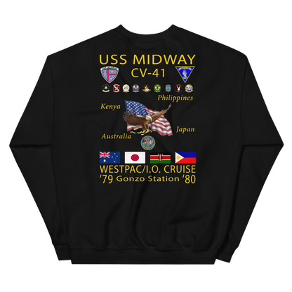 USS Midway (CV-41) 1979-80 Cruise Sweatshirt with Persian Gulf Yacht Club – black