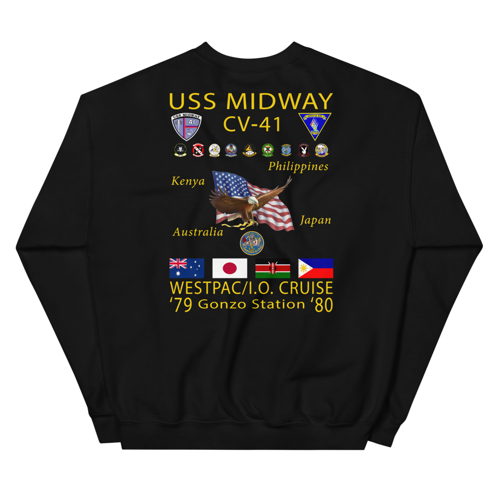USS Midway (CV-41) 1979-80 Cruise Sweatshirt with Persian Gulf Yacht Club