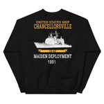 USS Chancellorsville (CG-62) 1991 Maiden Deployment Sweatshirt – back view, black