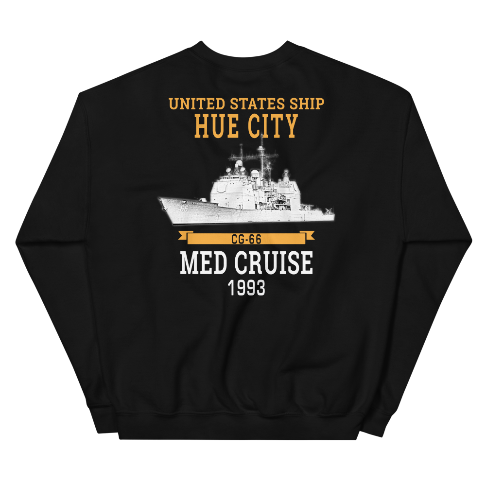 USS Hue City (CG-66) 1993 MED Unisex Sweatshirt – back view, black