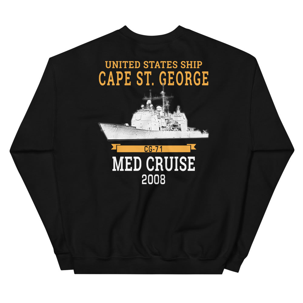 USS Cape St. George (CG-71) 2008 MED Unisex Sweatshirt – back view, black