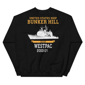 USS Bunker Hill (CG-52) 2000-01 WESTPAC Unisex Sweatshirt – back view, black