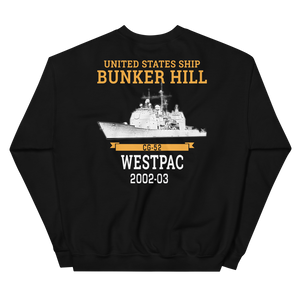 USS Bunker Hill (CG-52) 2002-03 WESTPAC Unisex Sweatshirt – back view, black