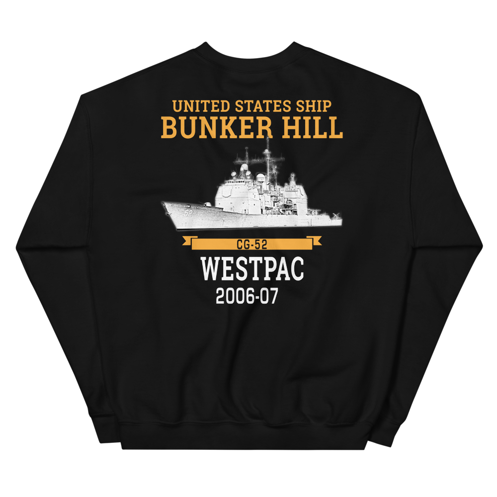 USS Bunker Hill (CG-52) 2006-07 WESTPAC Unisex Sweatshirt – back view, black