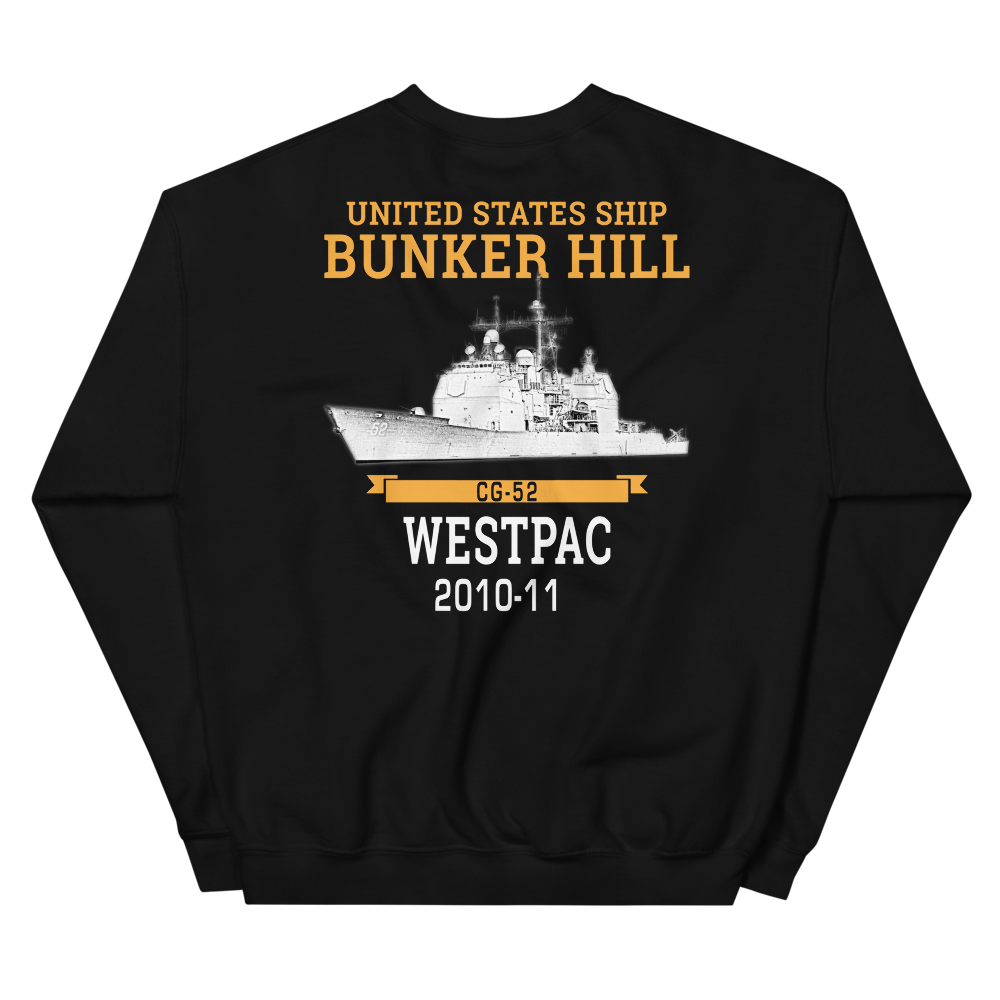 USS Bunker Hill (CG-52) 2010-11 WESTPAC Unisex Sweatshirt – back view, black