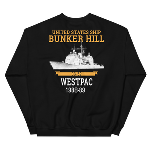 USS Bunker Hill (CG-52) 1988-89 WESTPAC Sweatshirt – back view, black