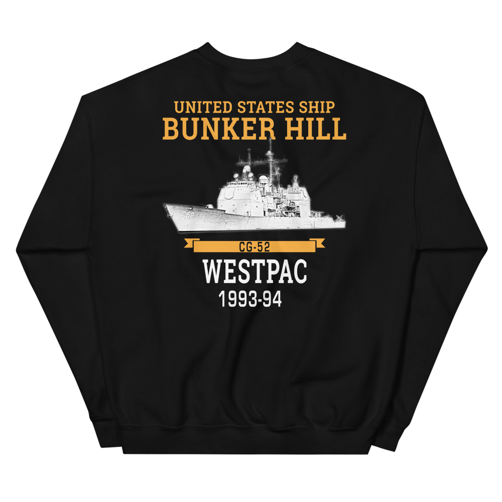 USS Bunker Hill (CG-52) 1993-94 WESTPAC Unisex Sweatshirt – back view, black