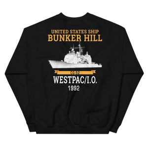 USS Bunker Hill (CG-52) 1992 WESTPAC/IO Unisex Sweatshirt – back view, black