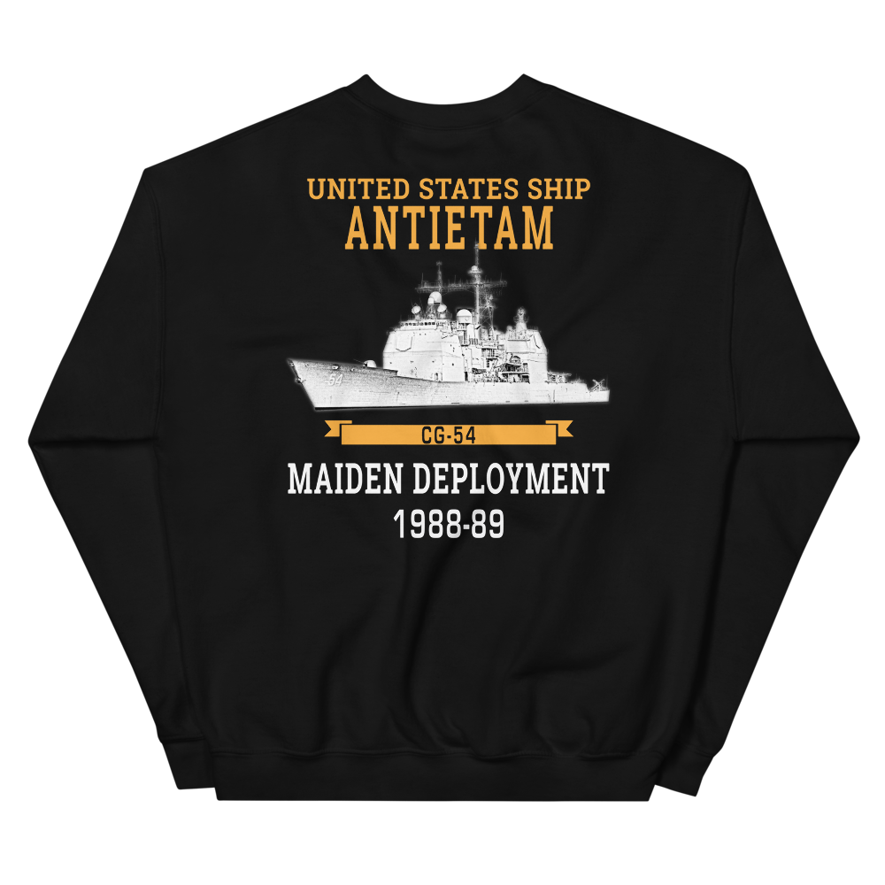 USS Antietam (CG-54) 1988-89 Maiden Deployment Sweatshirt – back view, black