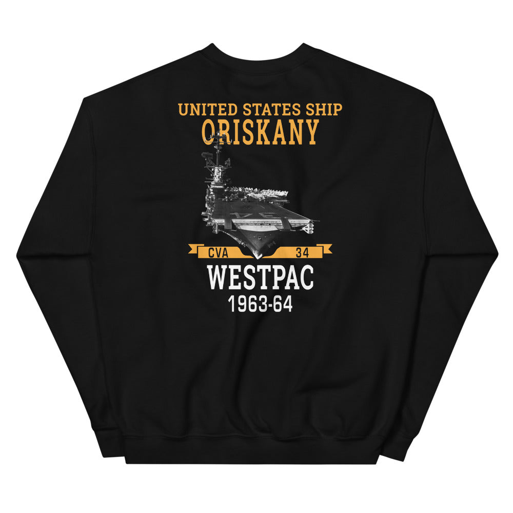 USS Oriskany (CVA-34) 1963-64 WESTPAC Unisex Sweatshirt – back view, black