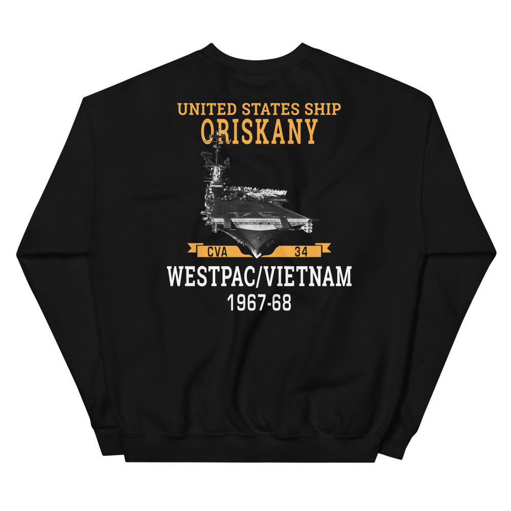 USS Oriskany (CVA-34) 1967-68 WESTPAC/VIETNAM Unisex Sweatshirt – back view, black