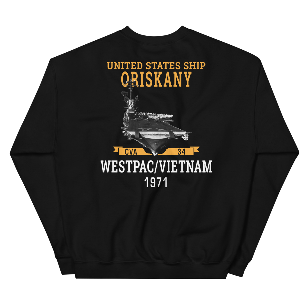 USS Oriskany (CVA-34) 1971 WESTPAC/VIETNAM Unisex Sweatshirt – back view, black