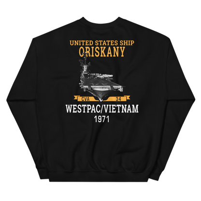 USS Oriskany (CVA-34) 1971 WESTPAC/VIETNAM Unisex Sweatshirt – back view, black