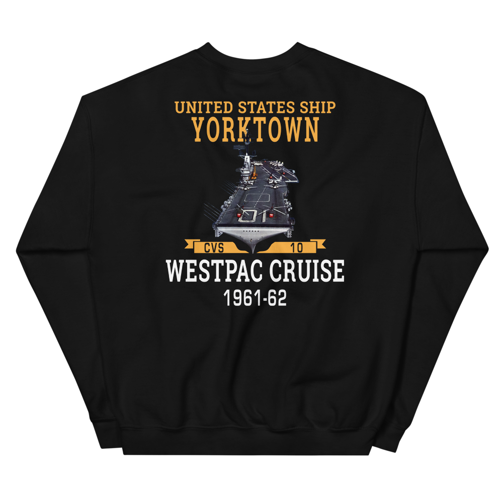 USS Yorktown (CVS-10) 1961-62 WESTPAC Unisex Sweatshirt – back view, black