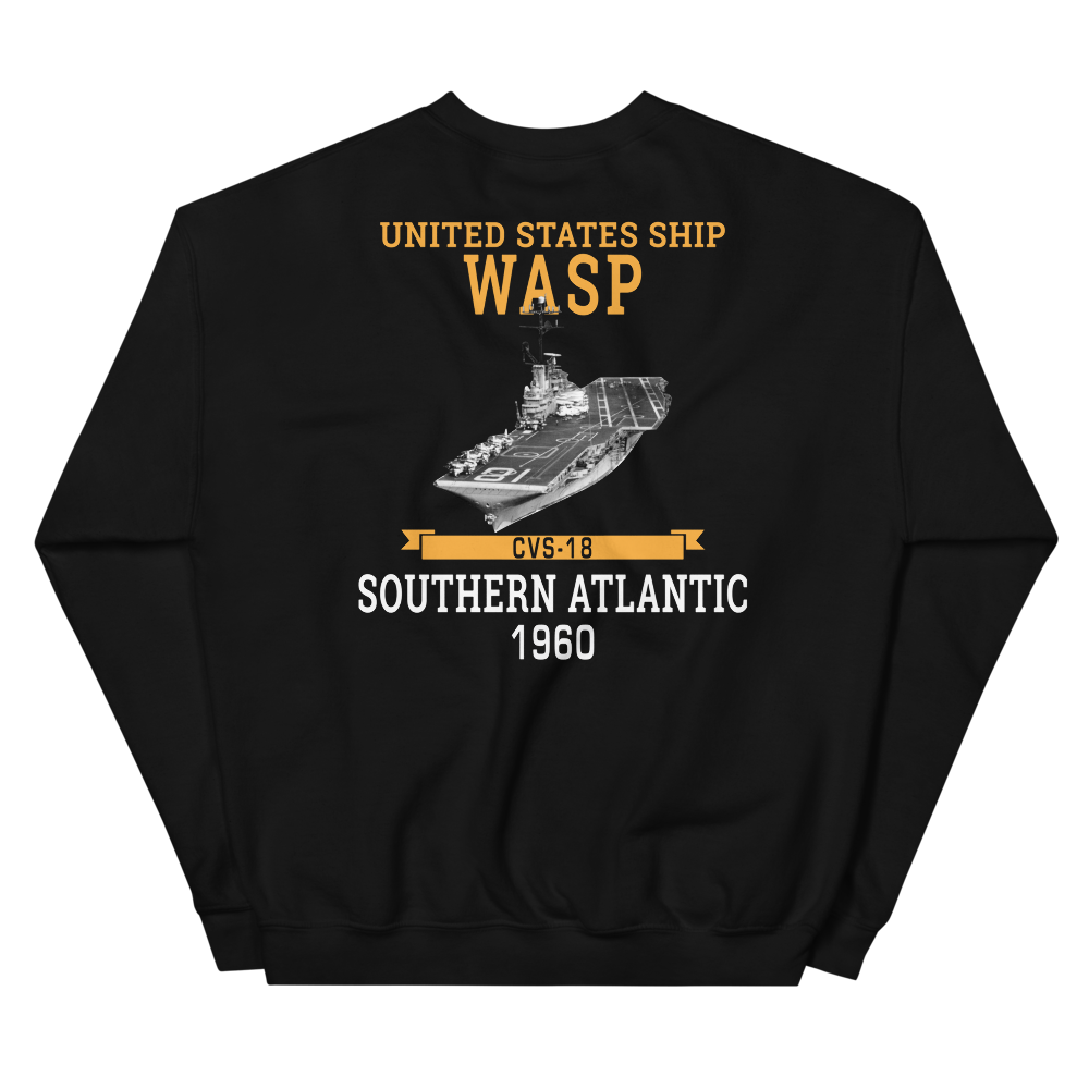 USS Wasp (CVS-18) 1960 S. ATLANTIC Unisex Sweatshirt – back view, black