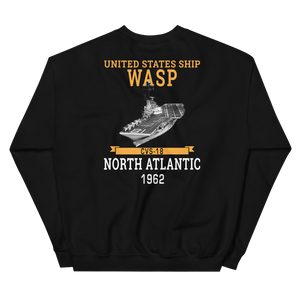 USS Wasp (CVS-18) 1962 N. ATLANTIC Unisex Sweatshirt – back view, black