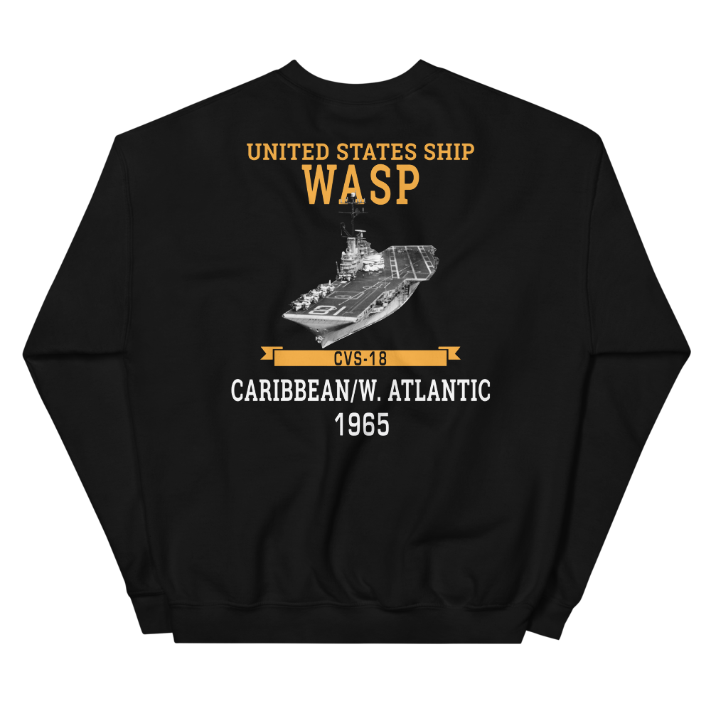 USS Wasp (CVS-18) 1965 CARIBBEAN/W. ATLANTIC Unisex Sweatshirt – back view, black