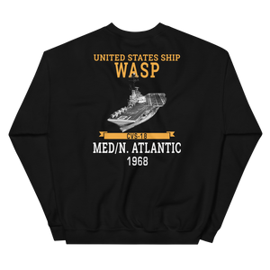 USS Wasp (CVS-18) 1968 MED/N. ATLANTIC Unisex Sweatshirt – back view, black