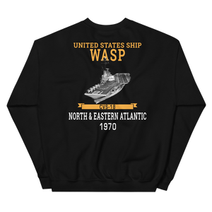 USS Wasp (CVS-18) 1970 N. & EASTERN ATLANTIC Unisex Sweatshirt – back view, black