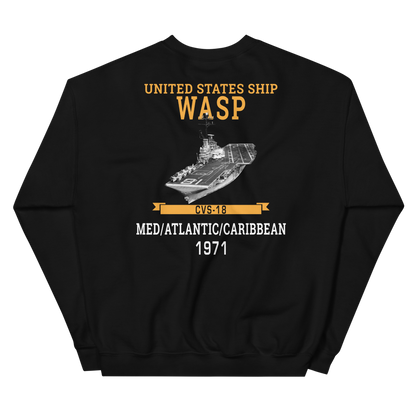 USS Wasp (CVS-18) 1971 MED/ATLANTIC/CARIBBEAN Unisex Sweatshirt – back view, black