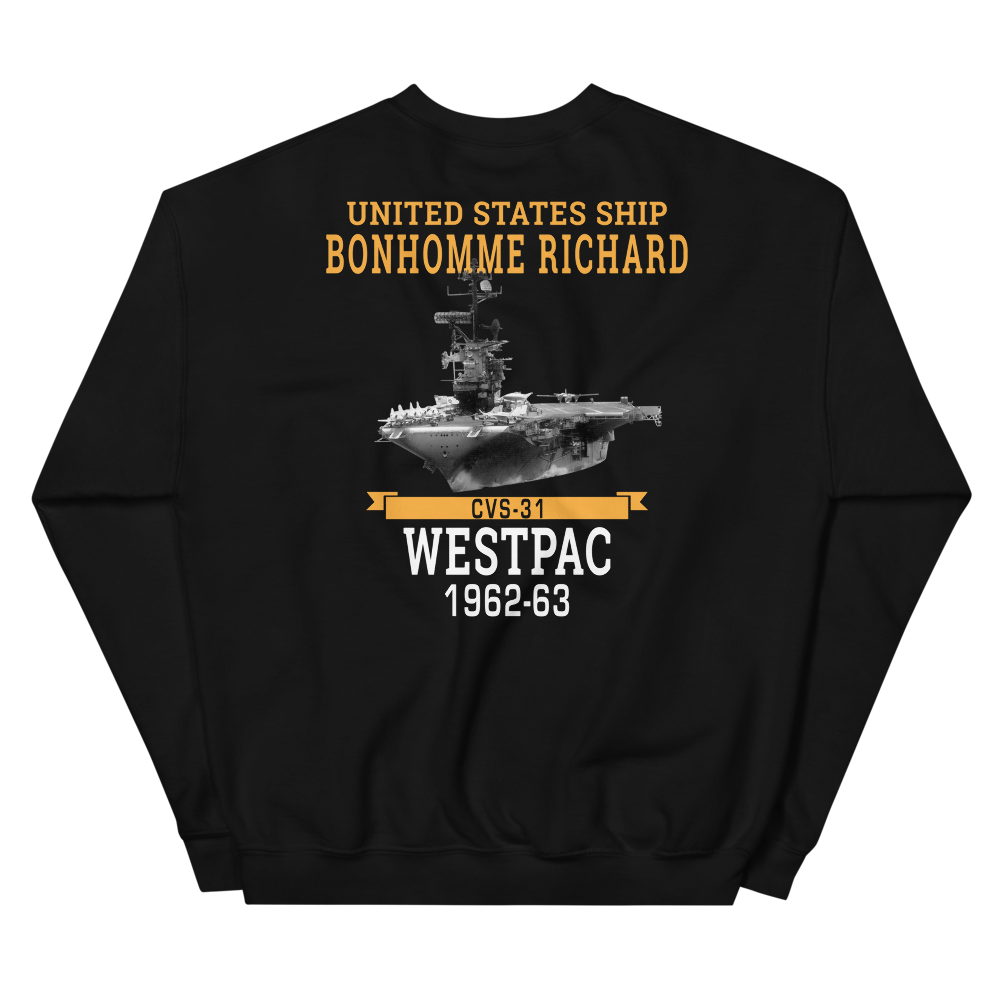 USS Bonhomme Richard (CVS-31) 1962-63 WESTPAC Unisex Sweatshirt – back view, black