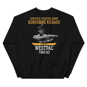 USS Bonhomme Richard (CVS-31) 1962-63 WESTPAC Unisex Sweatshirt – back view, black
