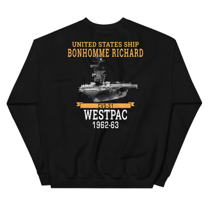 USS Bonhomme Richard (CVS-31) 1962-63 WESTPAC Unisex Sweatshirt – back view, black