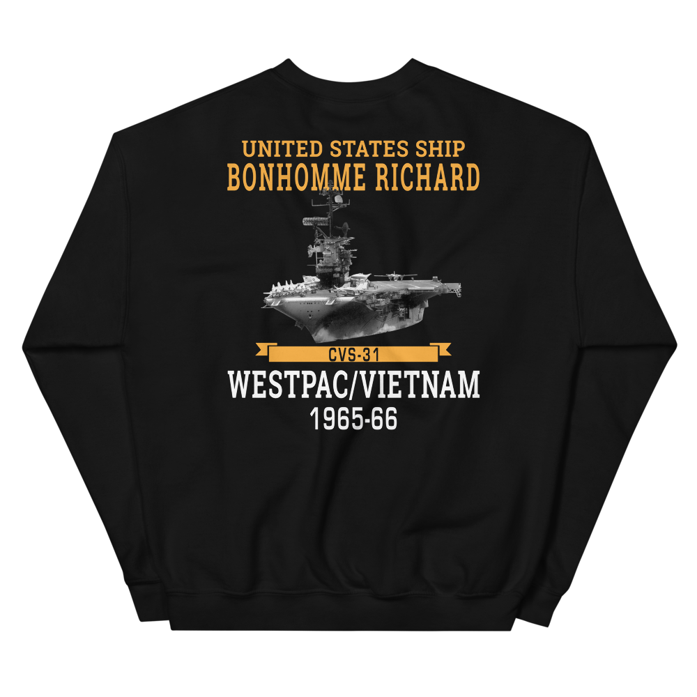 USS Bonhomme Richard (CVS-31) 1965-66 WESTPAC/VIETNAM Unisex Sweatshirt – back view, black