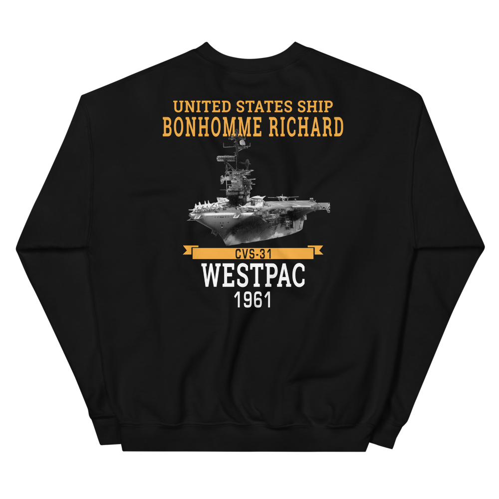 USS Bonhomme Richard (CVS-31) 1961 WESTPAC Unisex Sweatshirt – back view, black