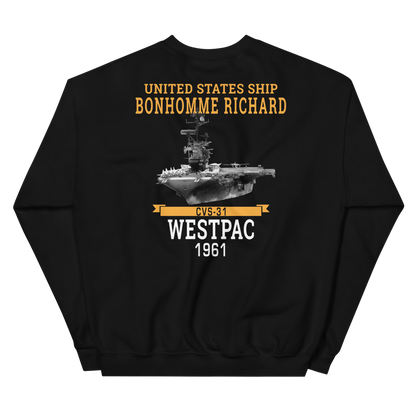 USS Bonhomme Richard (CVS-31) 1961 WESTPAC Unisex Sweatshirt – back view, black
