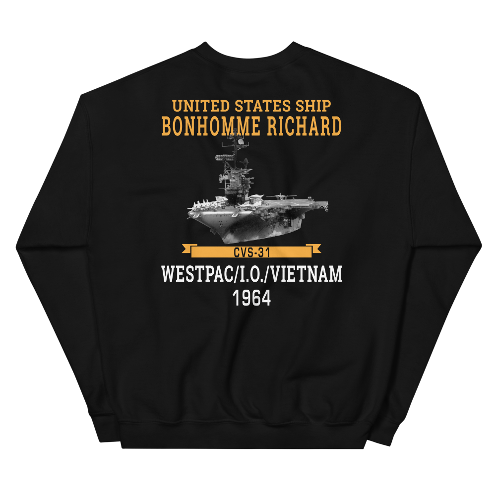 USS Bonhomme Richard (CVS-31) 1964 WESTPAC/VIETNAM Unisex Sweatshirt – back view, black
