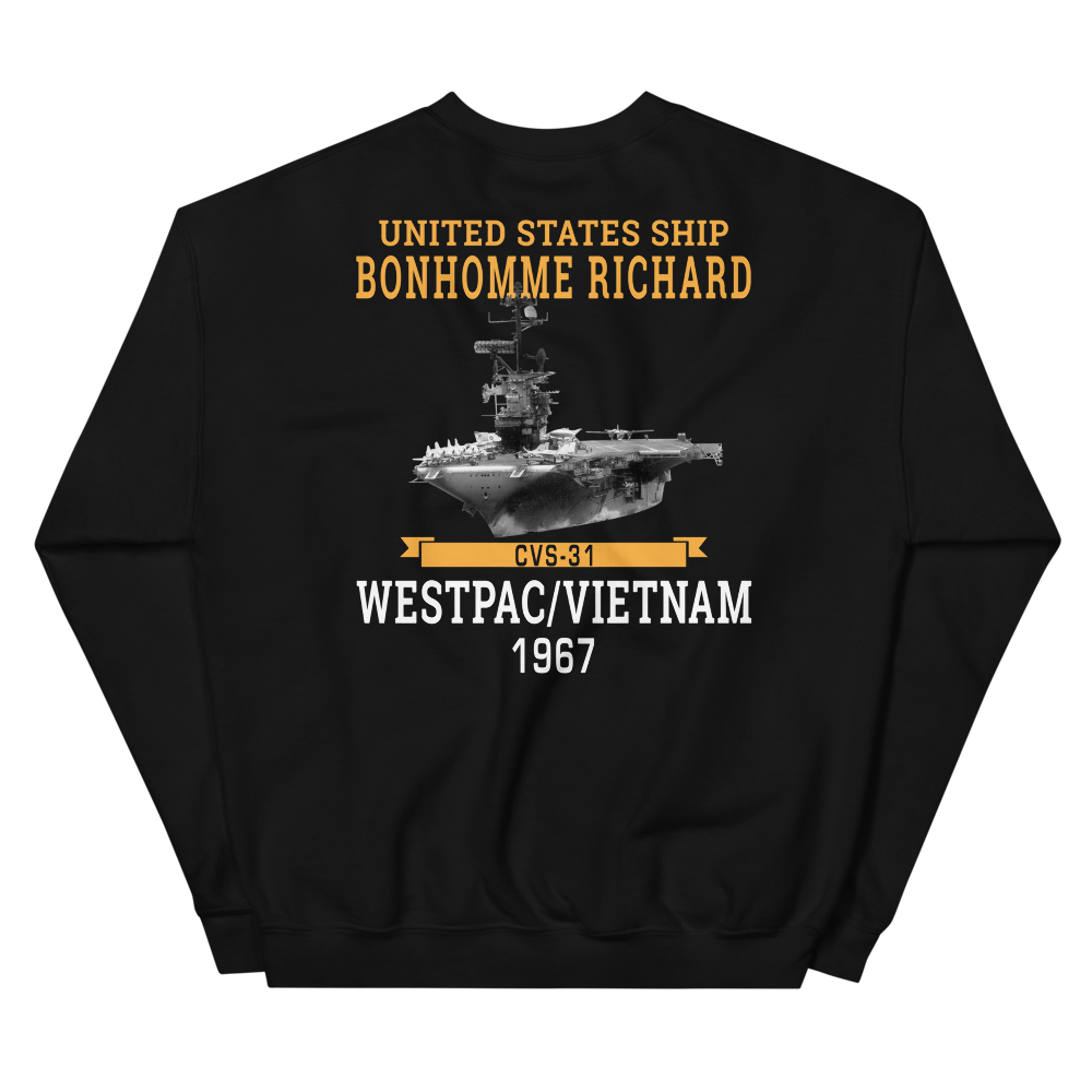 USS Bonhomme Richard (CVS-31) 1967 WESTPAC/VIETNAM Unisex Sweatshirt – back view, black