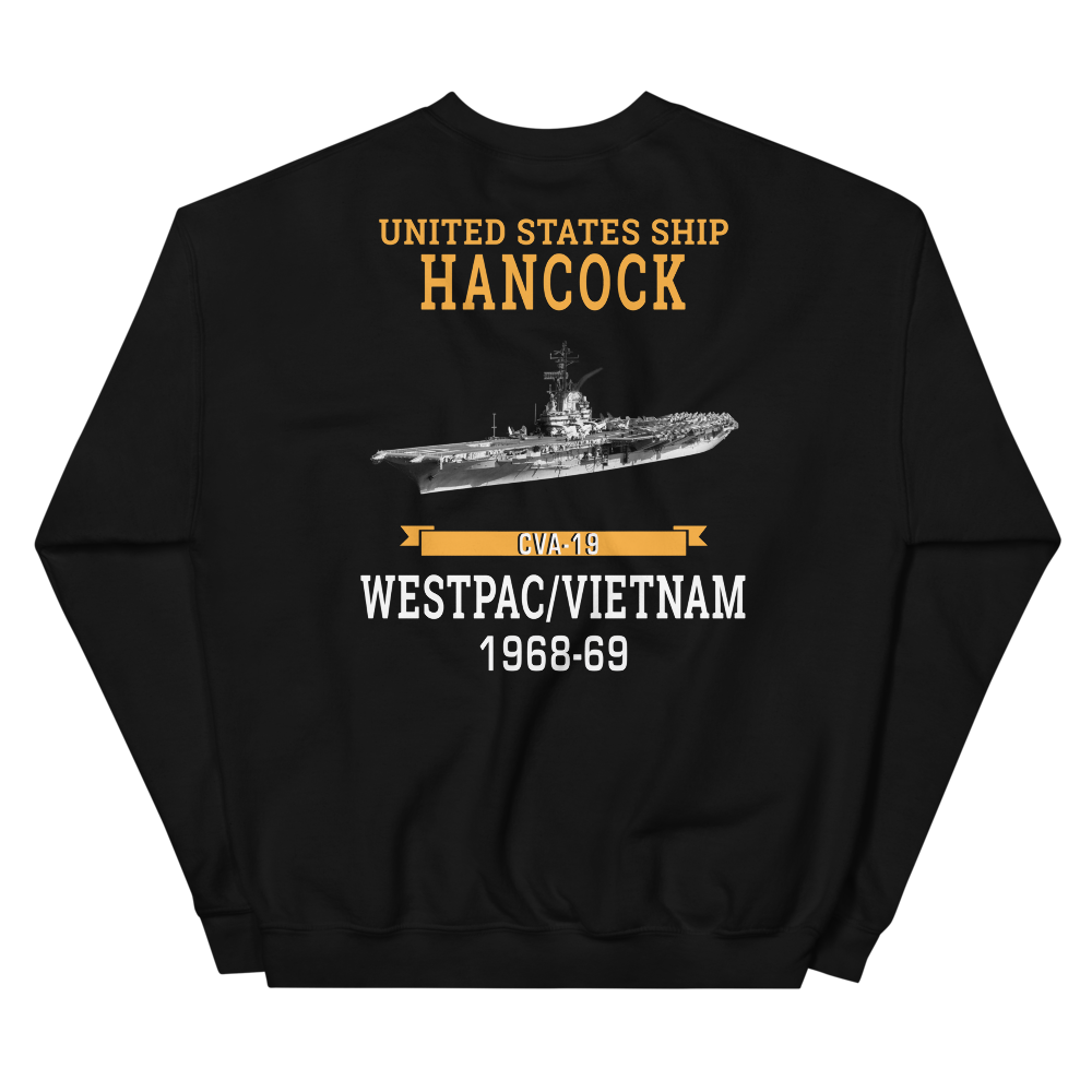 USS Hancock (CVA-19) 1968-69 WESTPAC/VIETNAM Unisex Sweatshirt – back view, black