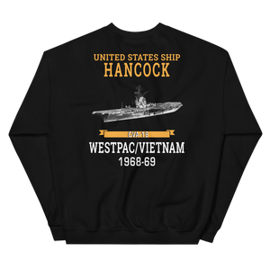 USS Hancock (CVA-19) 1969-70 WESTPAC/VIETNAM Unisex Sweatshirt – back view, black