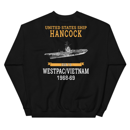 USS Hancock (CVA-19) 1969-70 WESTPAC/VIETNAM Unisex Sweatshirt – back view, black