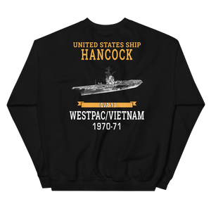 USS Hancock (CVA-19) 1970-71 WESTPAC/VIETNAM Unisex Sweatshirt – back view, black