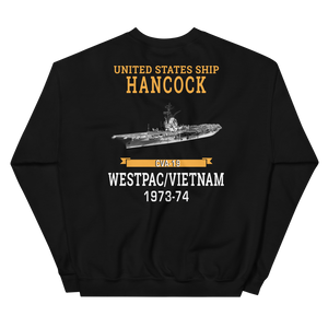 USS Hancock (CVA-19) 1973-74 WESTPAC/VIETNAM Unisex Sweatshirt – back view, black