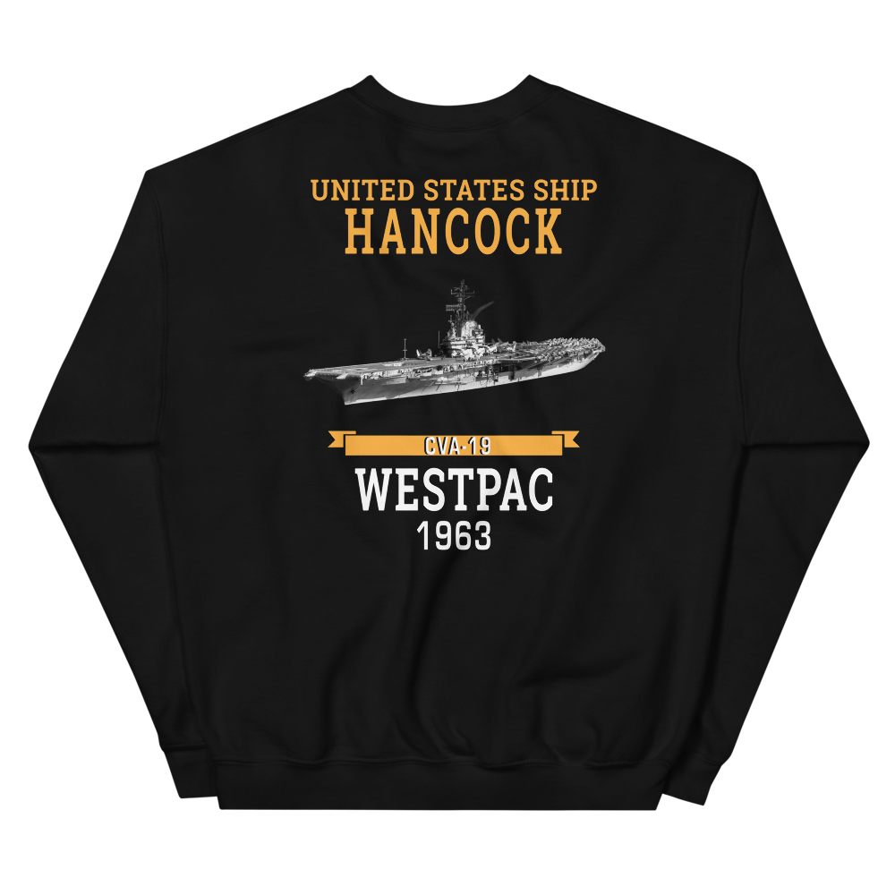 USS Hancock (CVA-19) 1963 WESTPAC Unisex Sweatshirt – back view, black