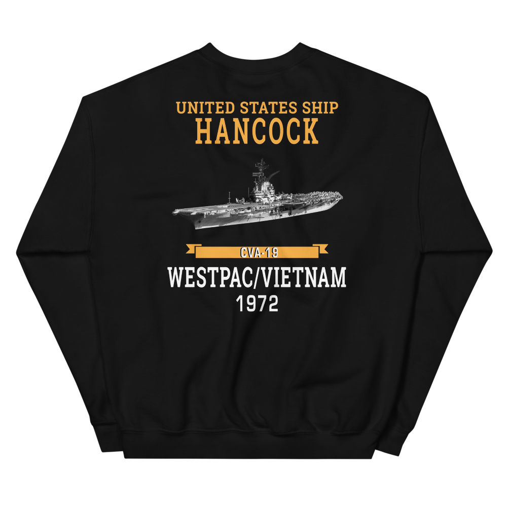 USS Hancock (CVA-19) 1972 WESTPAC/VIETNAM Unisex Sweatshirt – back view, black