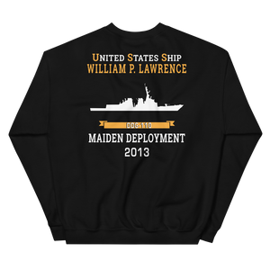 USS William P. Lawrence (DDG-110) 2013 MAIDEN DEPLOYMENT Unisex Sweatshirt – back view, black
