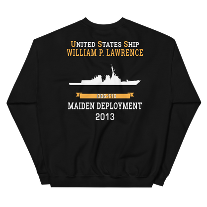 USS William P. Lawrence (DDG-110) 2013 MAIDEN DEPLOYMENT Unisex Sweatshirt – back view, black