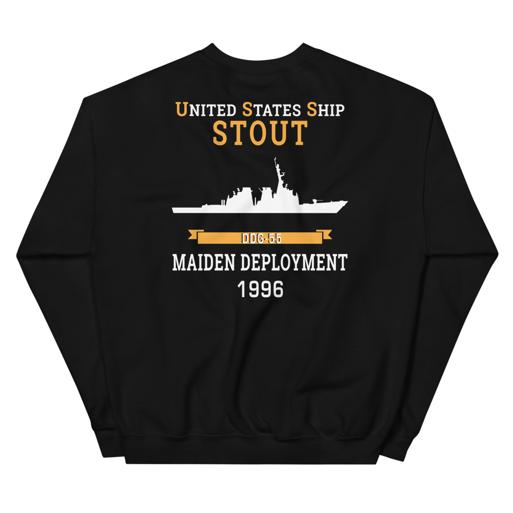USS Stout (DDG-55) 1996 MAIDEN DEPLOYMENT Unisex Sweatshirt – back view, black
