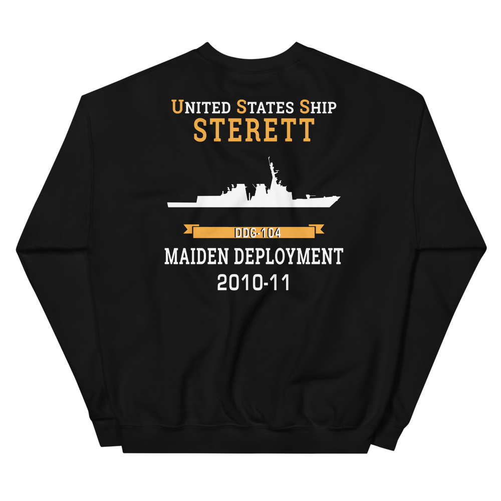 USS Sterett (DDG-104) 2010-11 MAIDEN DEPLOYMENT Unisex Sweatshirt – back view, black
