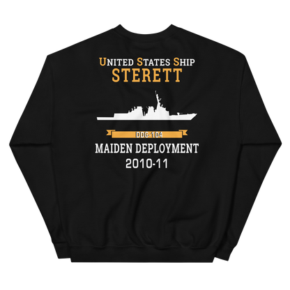 USS Sterett (DDG-104) 2010-11 MAIDEN DEPLOYMENT Unisex Sweatshirt – back view, black